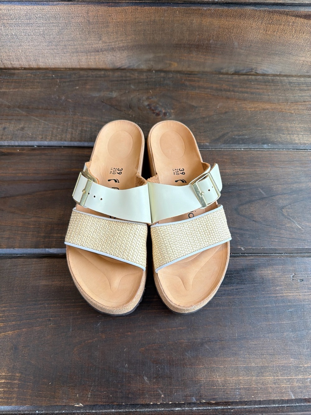 Papillio by Birkenstock Almina Natural Platform Sandals Slides Women Size 8 / 39